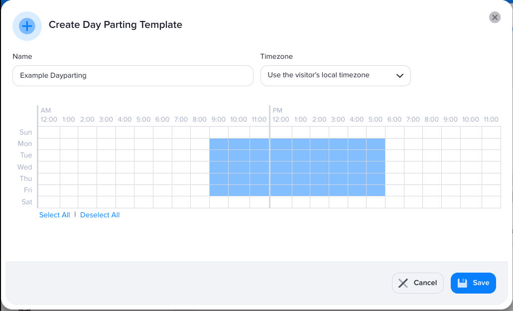 A dayparting template in AdButler