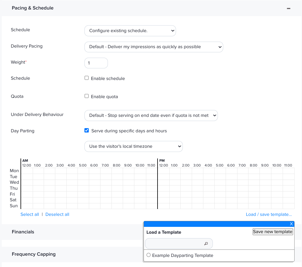 Using dayparting templates in AdButler