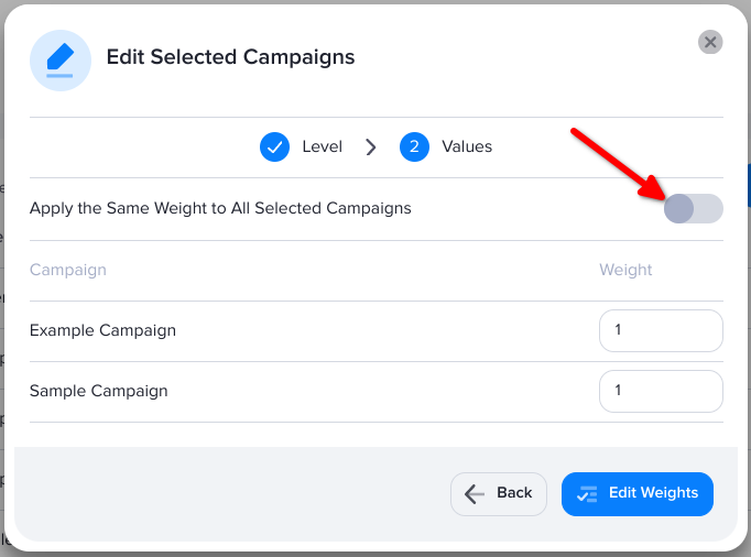 Editing campaign assignment weights separately in AdButler