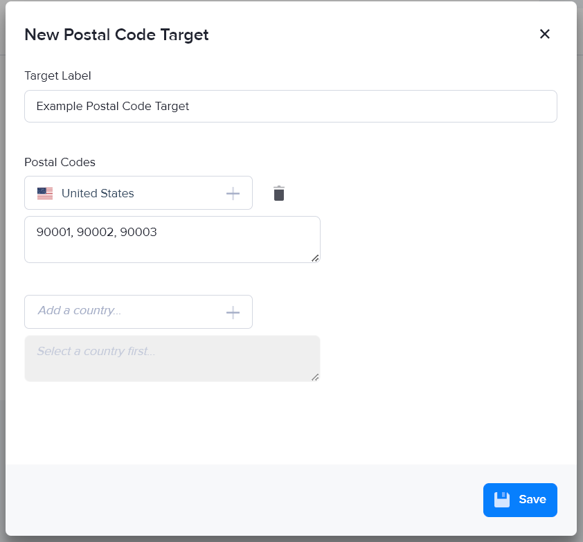 Creating a new postal code target in AdButler