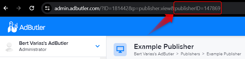 The publisher ID in the browser address bar