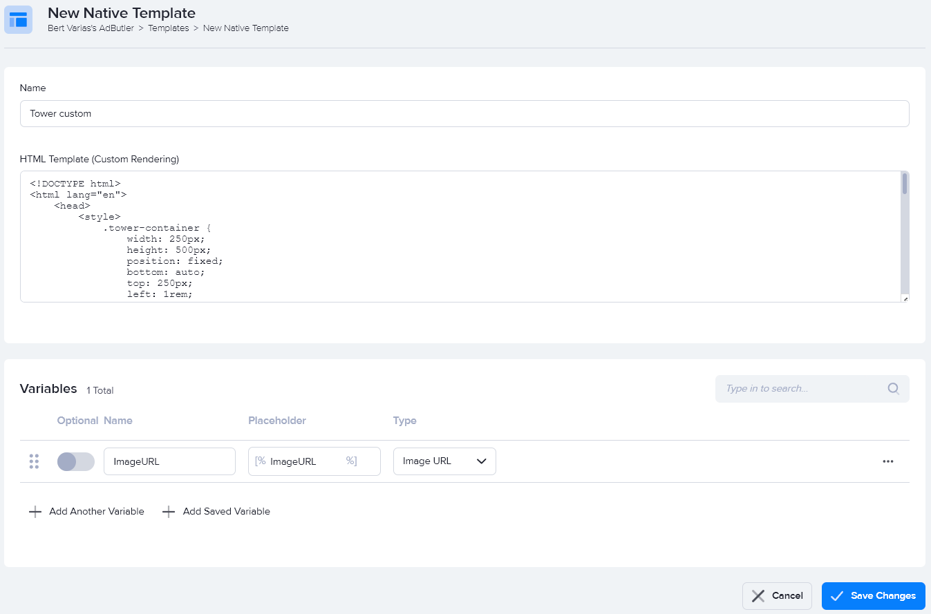 Creating a custom native tower ad template in AdButler